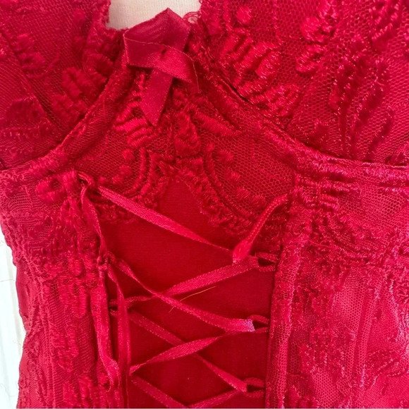 Y2K Elegant Red Lace Bustier Lace Up Glam Cottagecore 34C - Picture 4 of 9